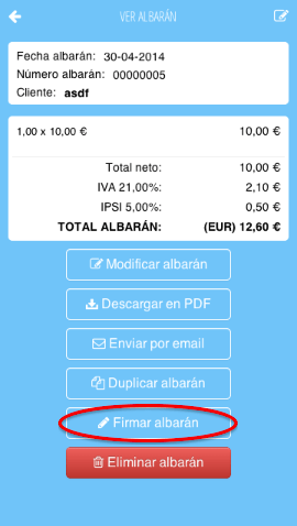 Firma albarán desde la App de FacturaDirecta
