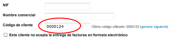 Código de cliente generado