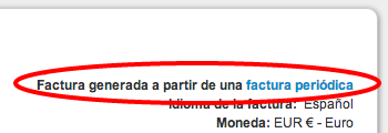 Detalle del indicador en una factura de que ha sido generada desde una plantilla de factura periódica