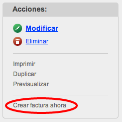 Enlace para crear una factura desde una plantilla de factura periódica en cualquier momento