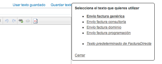 Vista de selección de las plantillas personalizadas de envío de mensajes