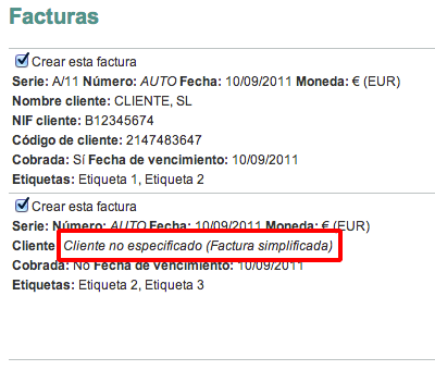 Diferencia en la zona de importación entre una factura ordinaria y una factura simplificada
