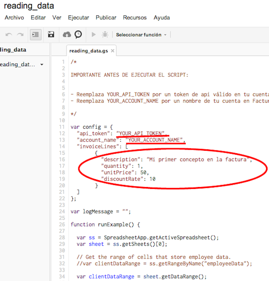 Detalle del Google Script del ejemplo