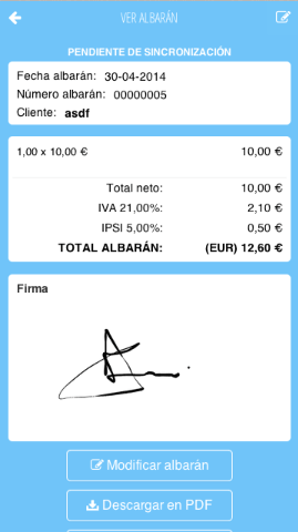 Ejemplo de firma de albarán