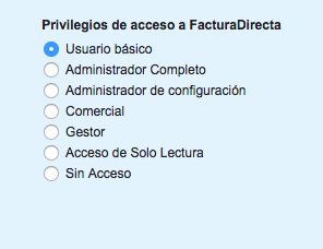 Privilegios de acceso de FacturaDirecta