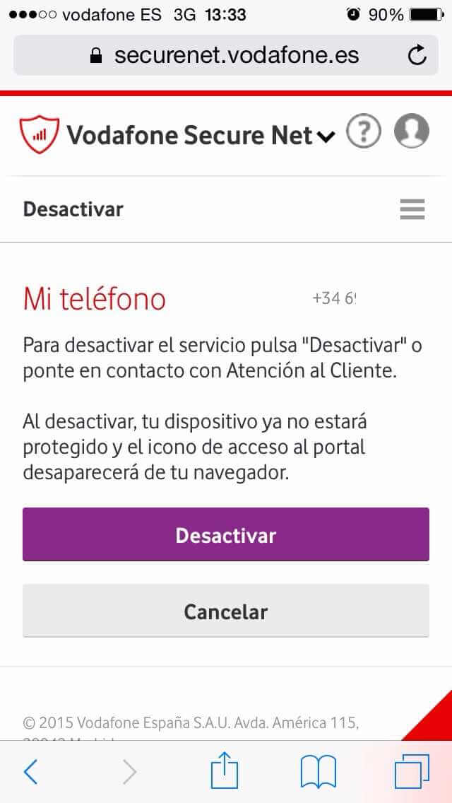 Vodafone Secure Net - Desactivación del servicio