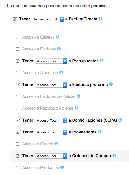 Seleccionar operaciones permitidas