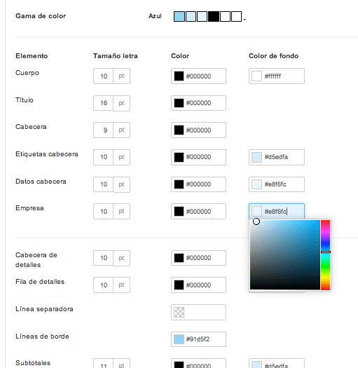 Personalización de colores