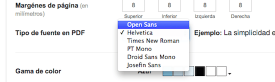 Selector de tipo de fuente en el PDF