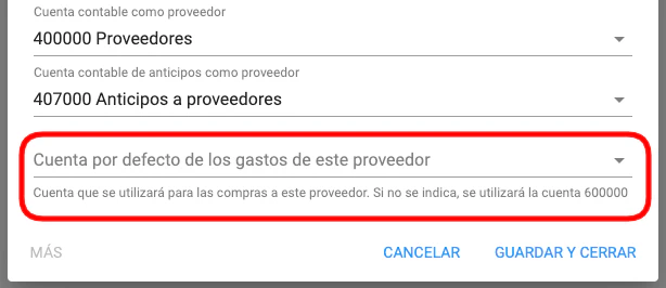Cuenta por defecto de gastos para el proveedor