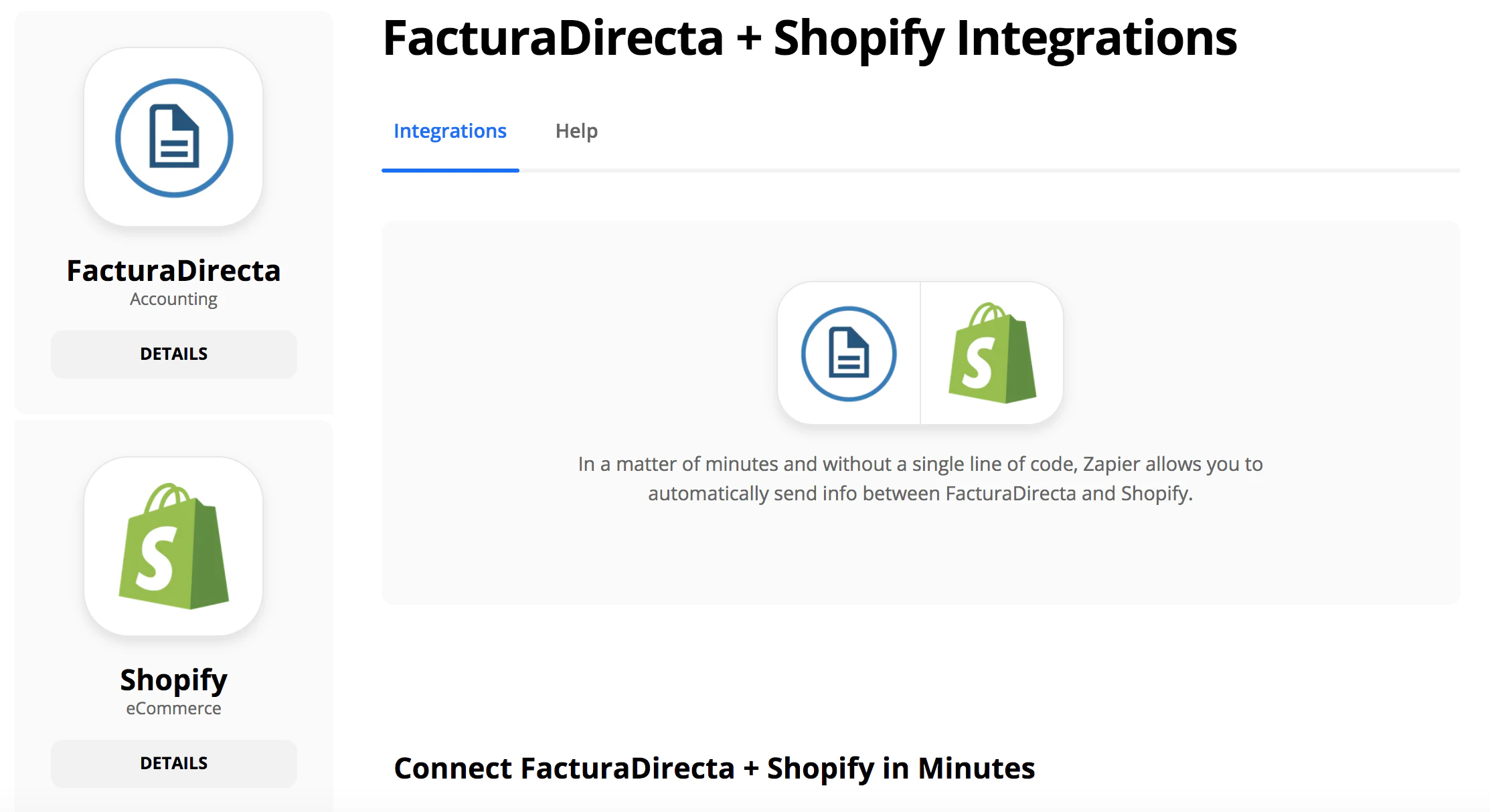 Integración Shopify zapier Facturadirecta