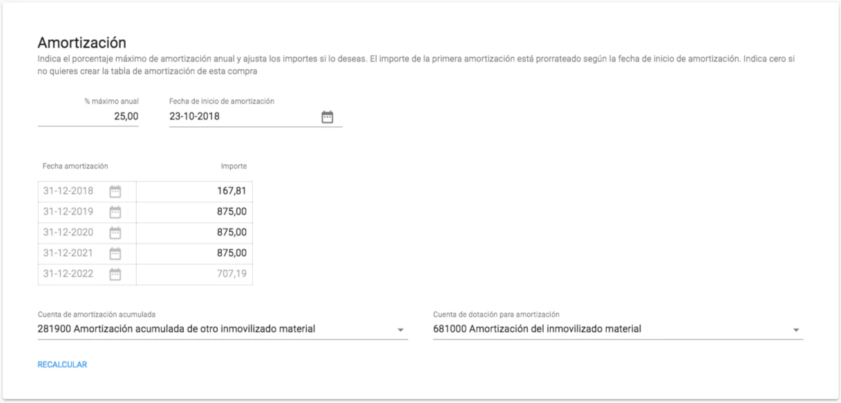 Tabla amortización bien de inversión