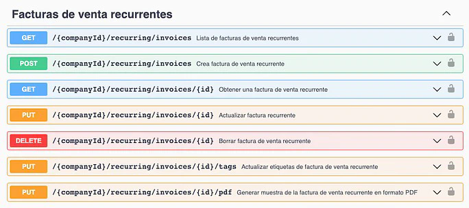 Documentación API facturas recurrentes