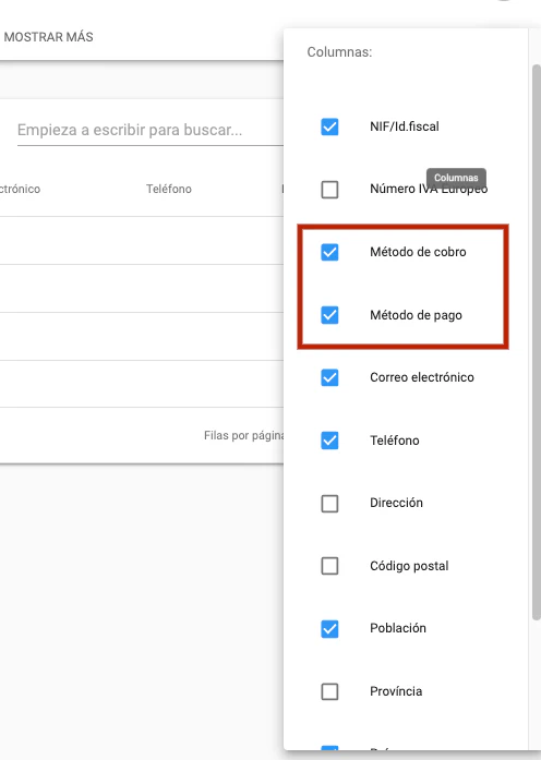 Columnas en contactos