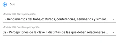 Selección de clave de formación para el modelo 190