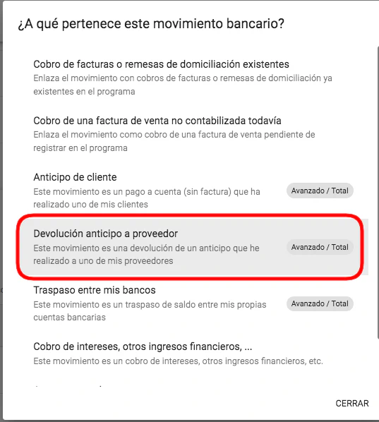 Formulario de devolución de anticipo