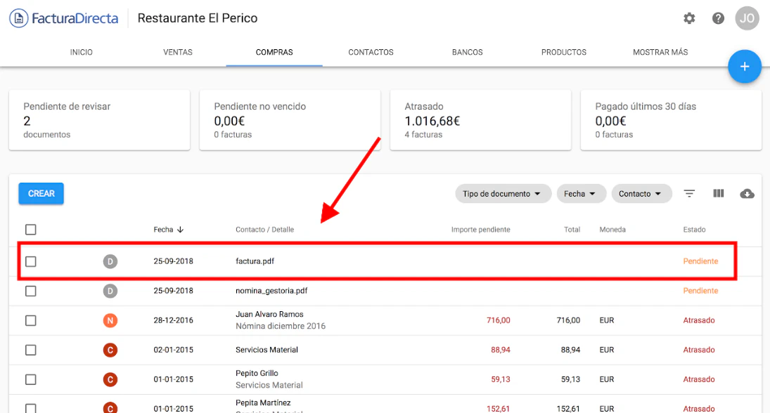 Listado de documentos