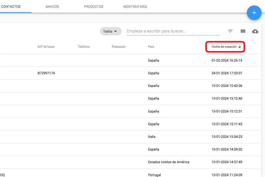 Columna de fecha de creación en el listado