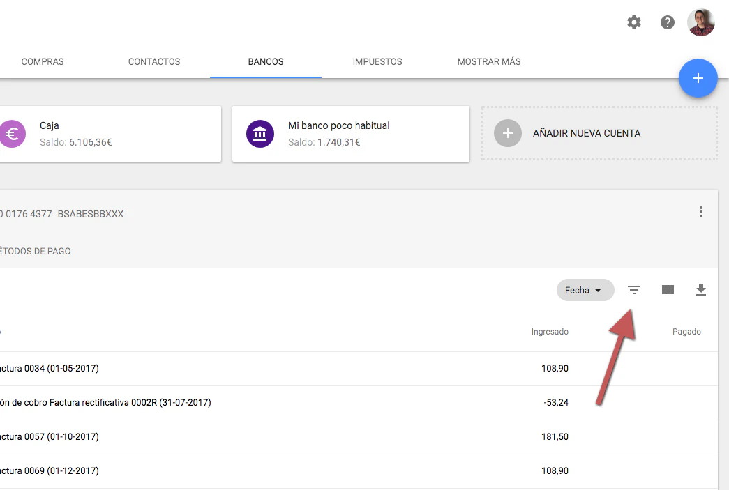 Filtro cobros y pagos