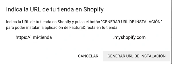 Instrucciones de instalación de la app de FacturaDirecta en Shopify