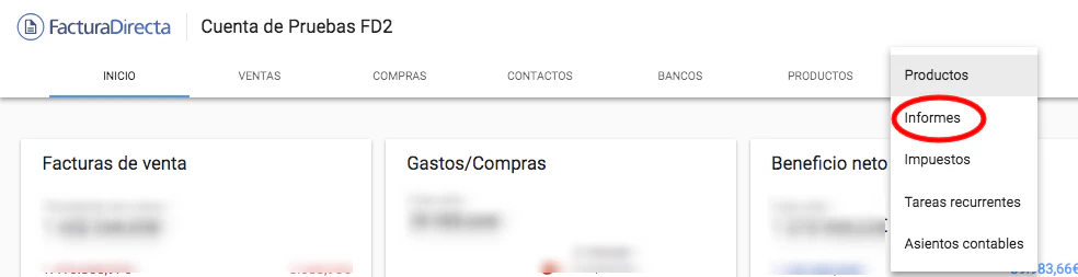 Menú superior - Mostrar más - Informes