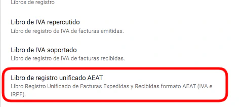 Sección libro de registro unificado AEAT