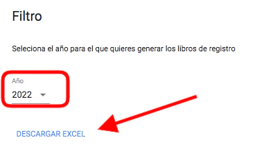 Interfaz de descarga Excel del libro de registro unificado