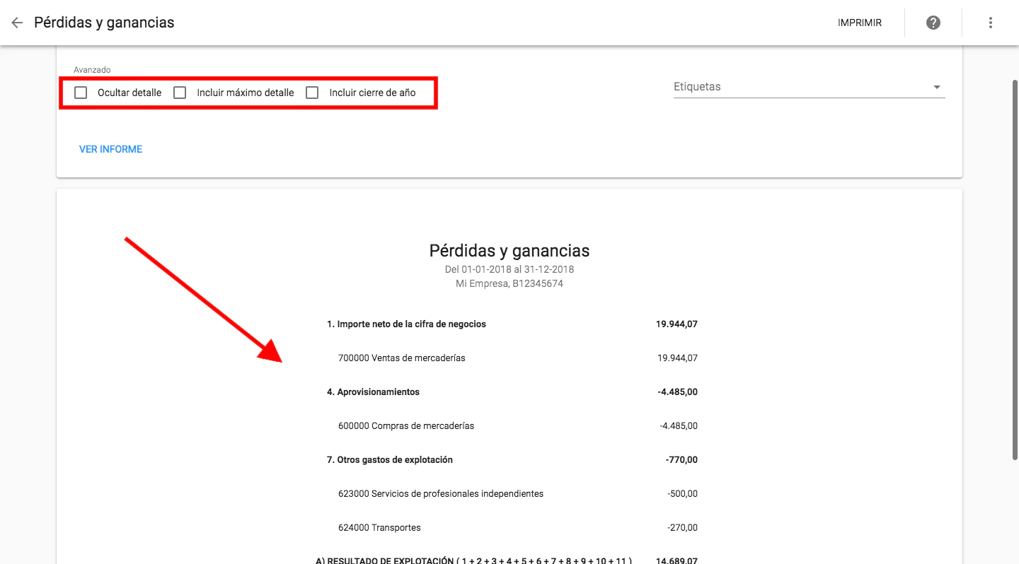 Ningún filtrado en los informes