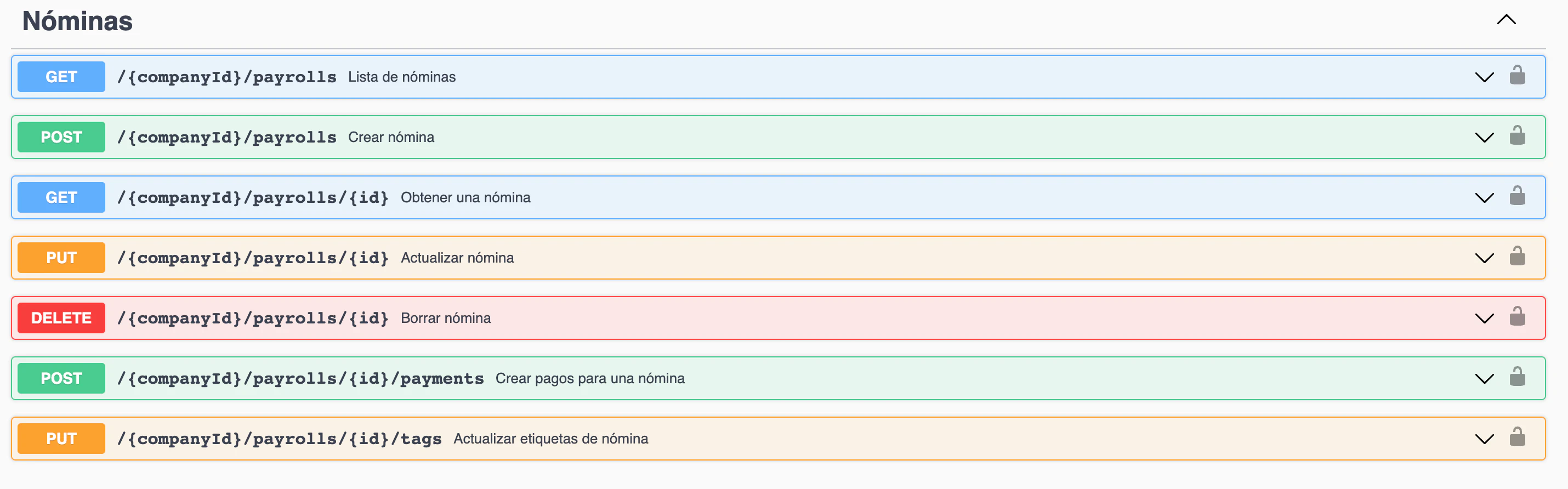 Documentación API sección nóminas