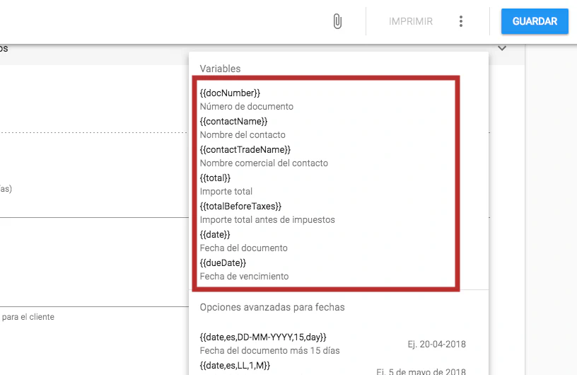 Variables en documentos recurrentes
