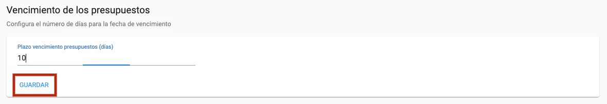 Vencimientos por defecto