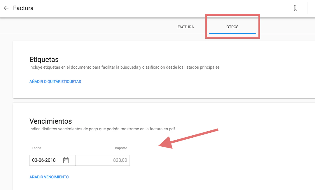 Vencimientos en factura