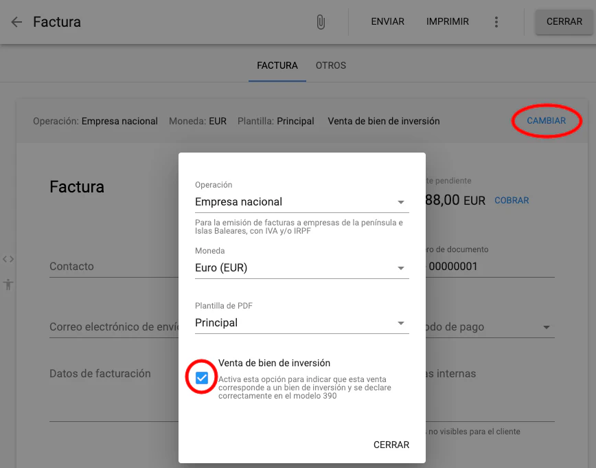 Ajuste de factura de venta de bien de inversión