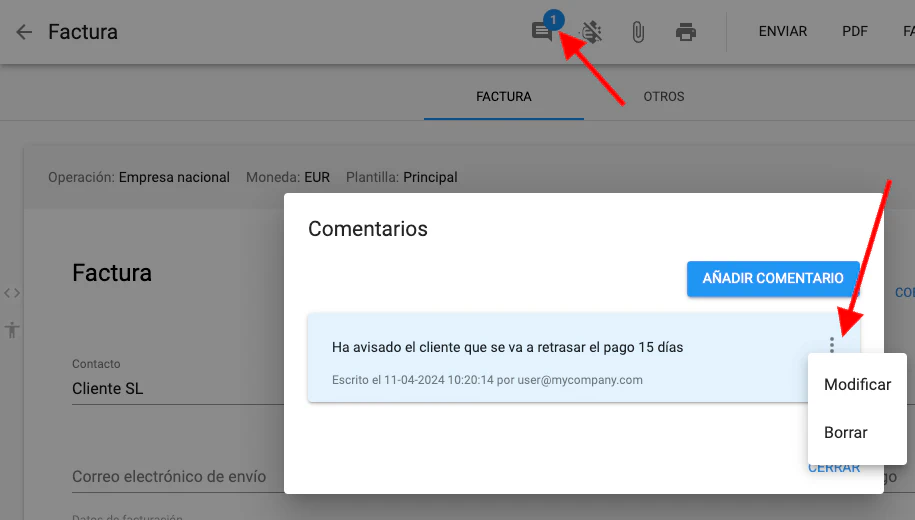 Ver y editar comentarios