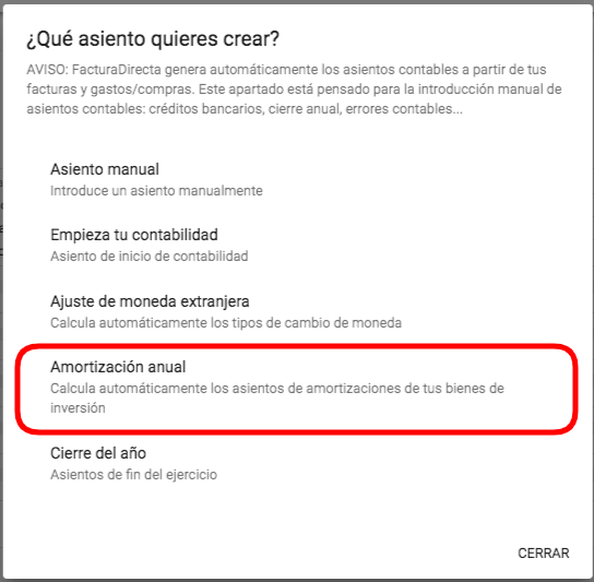 Asiento amortización bien de inversión