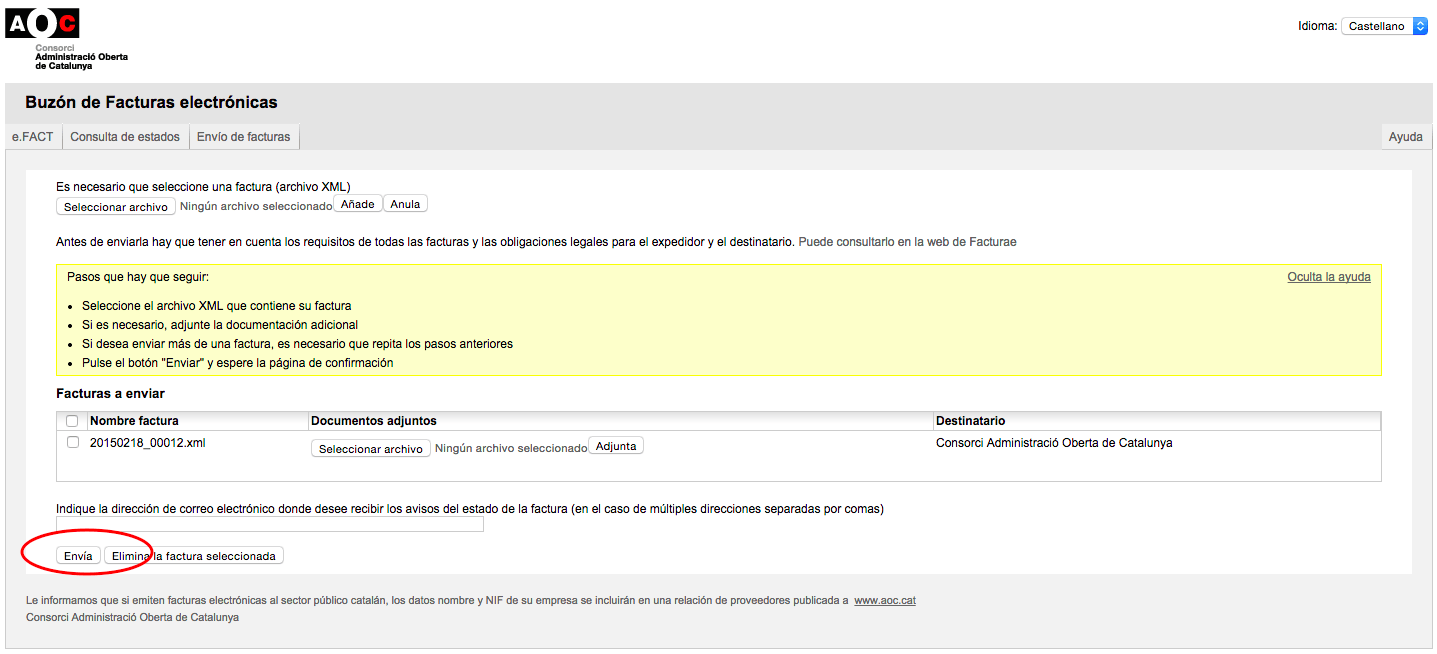 Envío facturae portal e.fact