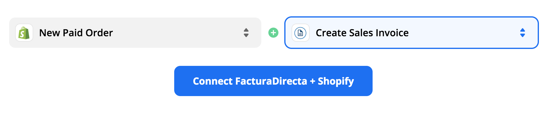 Seleccionar trigger y action para shopify con Facturadirecta