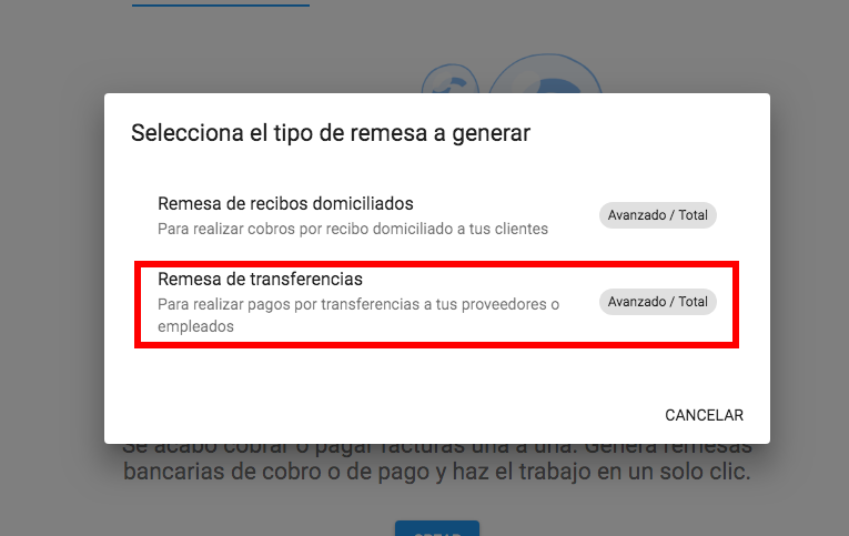 Seleccionar remesa de transferencias