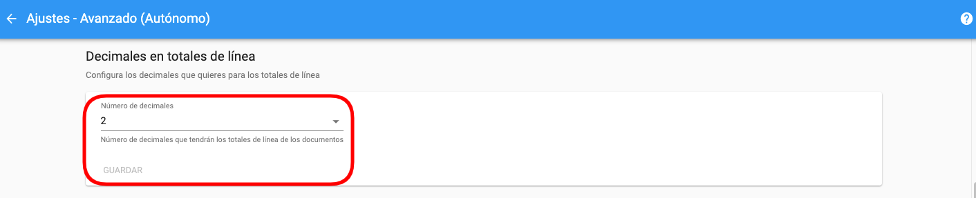 Decimales en los totales de línea