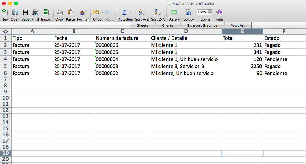 Ejemplo de exportación a Excel
