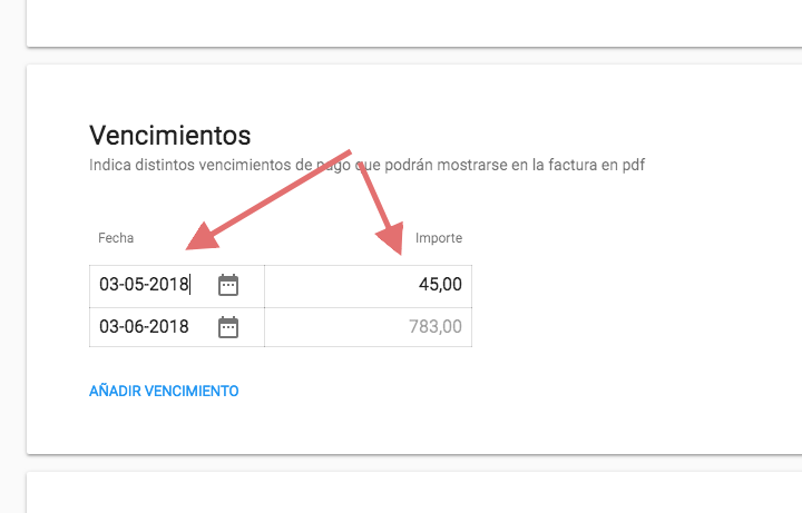 fecha e importe del vencimiento