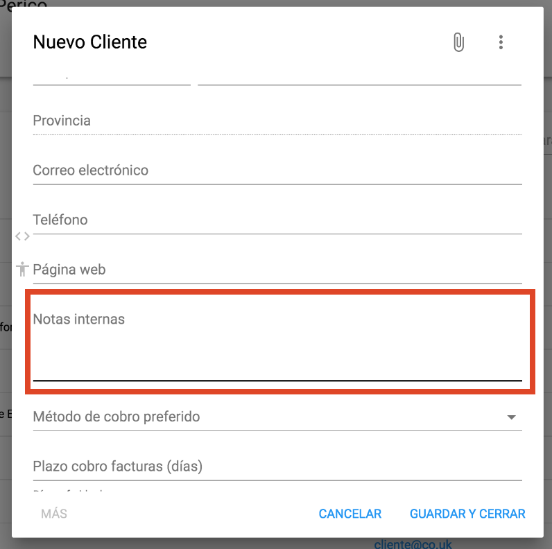 Notas internas en los contactos