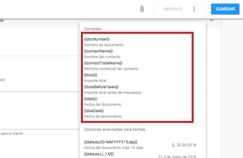 Variables en documentos recurrentes